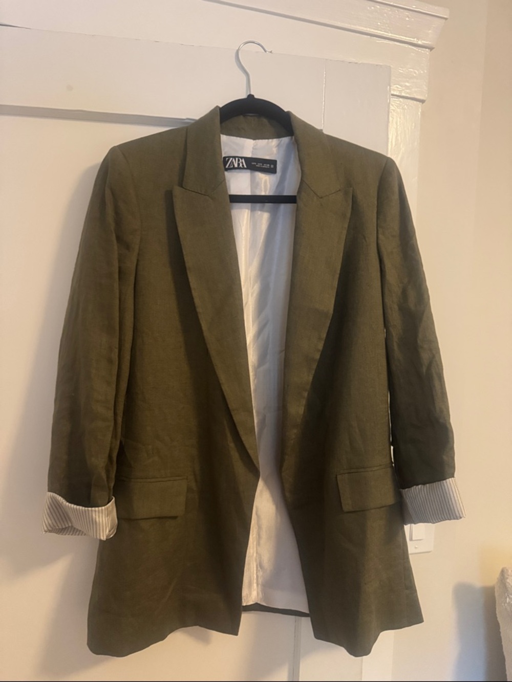 ZARA Olive Green Linen-Blend Blazer
